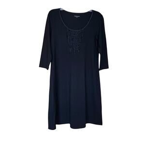 Eileen Fisher Black Knit Dress XS Ribbon Detail Minimalist Capsule System